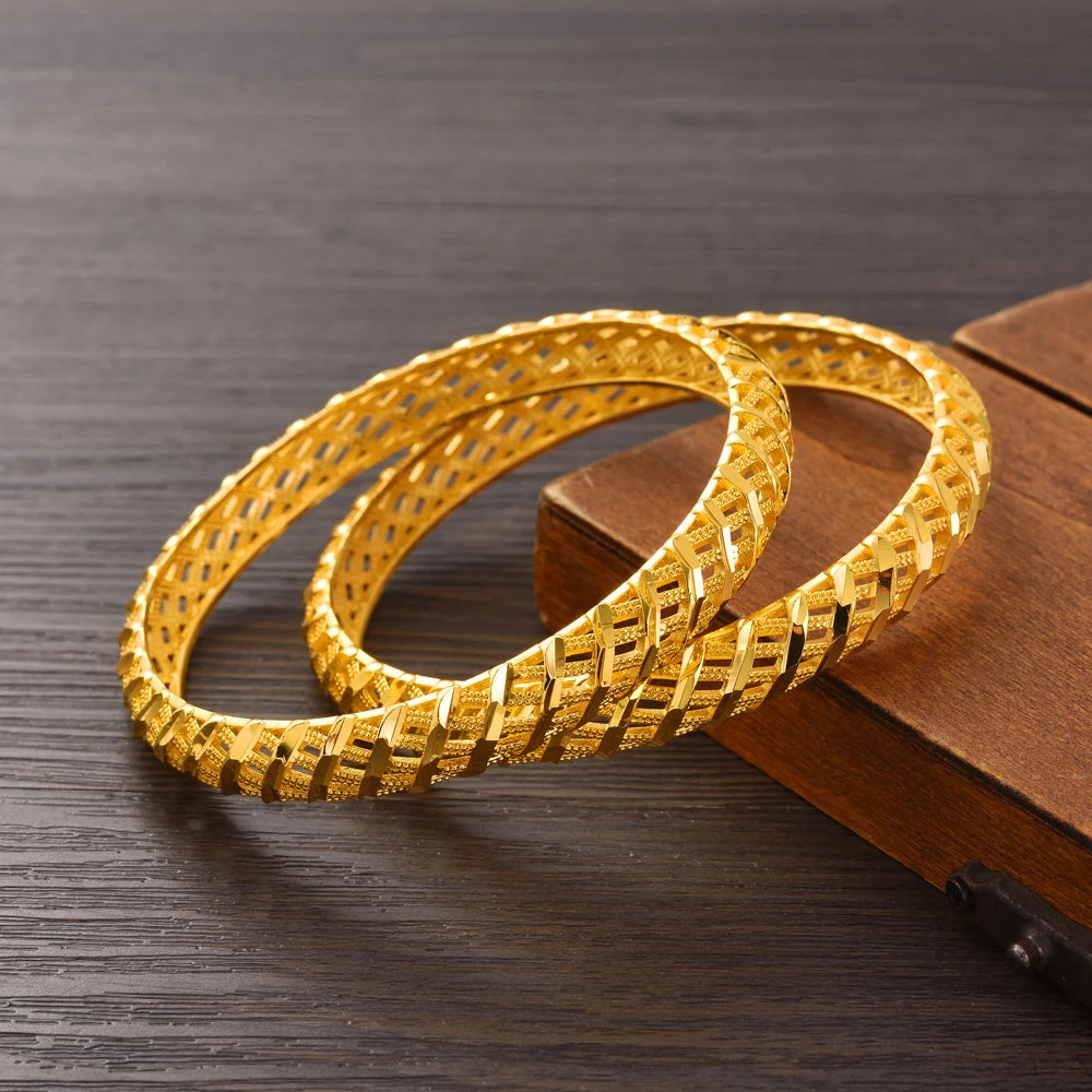 24K Gold Plated 68MM Fashion Europe Dubai Wedding Bangle Ethiopian High Quality Classic Nicely Cute Bracelet Women Birthday Gift