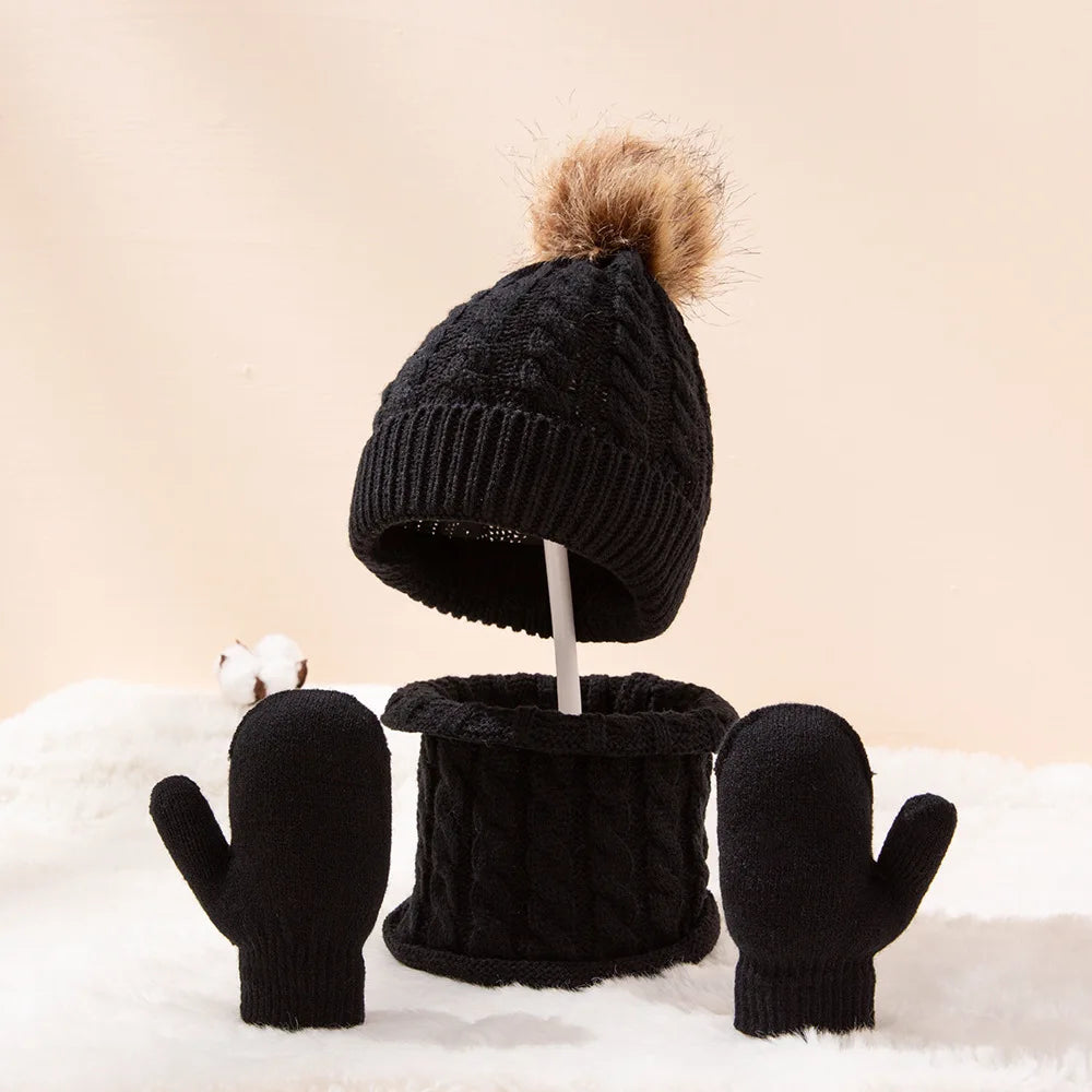 Baby Wintermütze und Schal Handschuhe Set Kinder Twist Strickmütze Mütze Neugeborenen Snood Schal Mütze Säugling Kleinkind Motorhaube Zubehör