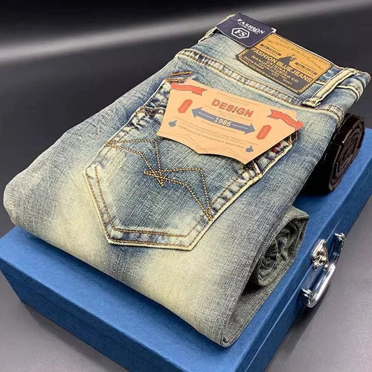 Street Fashion Men Jeans Retro Blue Elastic Slim Ripped Jeans Men High Quality Brand Designer Vintage Denim Pants Hombre