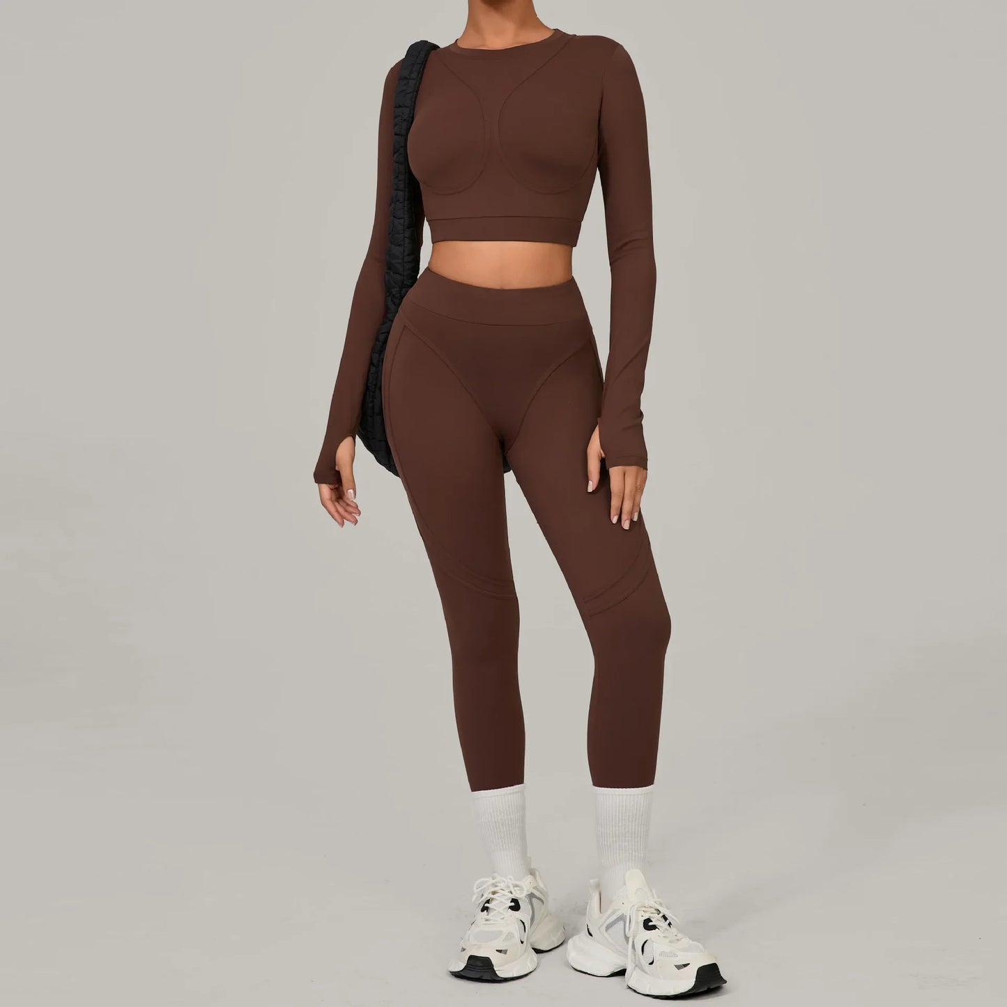 Skinny Grinding Yoga Sets Sports Fitness High Waist Peach Hip Quick Drying Outdoor Running  Winter Workout Gym Sports Kit Womwn