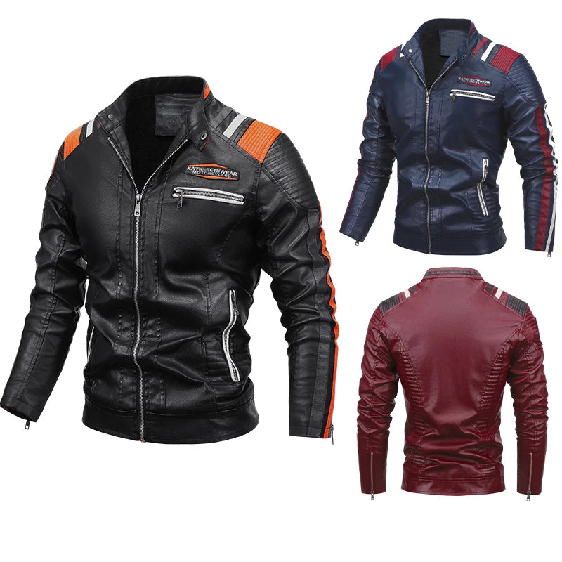 2023 männer Herbst Jacke Bomber Biker Zipper Motorrad Faux Pelzmantel Männlichen Fleece Pilot Vintage Schwarz Rot Braun PU Leder jacke