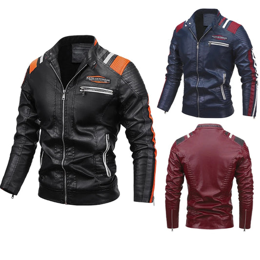 2023 männer Herbst Jacke Bomber Biker Zipper Motorrad Faux Pelzmantel Männlichen Fleece Pilot Vintage Schwarz Rot Braun PU Leder jacke