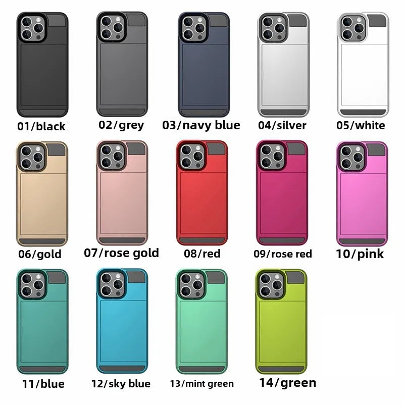 Phone Case for IPhone 16 15 14 Plus 13 12 11 Pro Max Wallet with Card Holder Slot Sliding Pocket Dual Layer Protective Cover