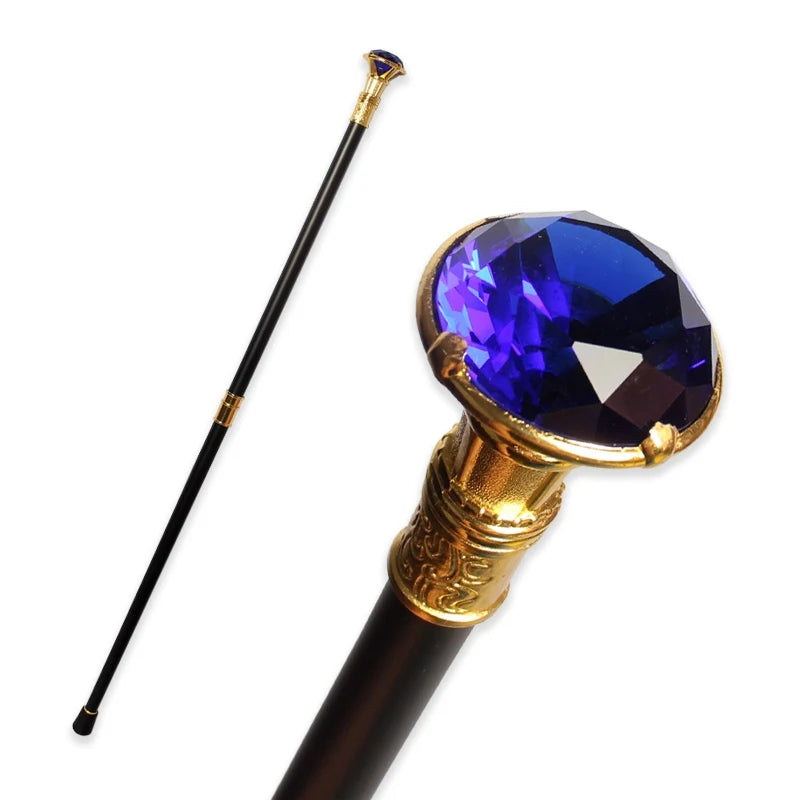 90cm Royal Blue Diamond Decorative Walking Stick with Gold Handle Fashionable Man And Woman Canes for Weddings And Holiday Decor