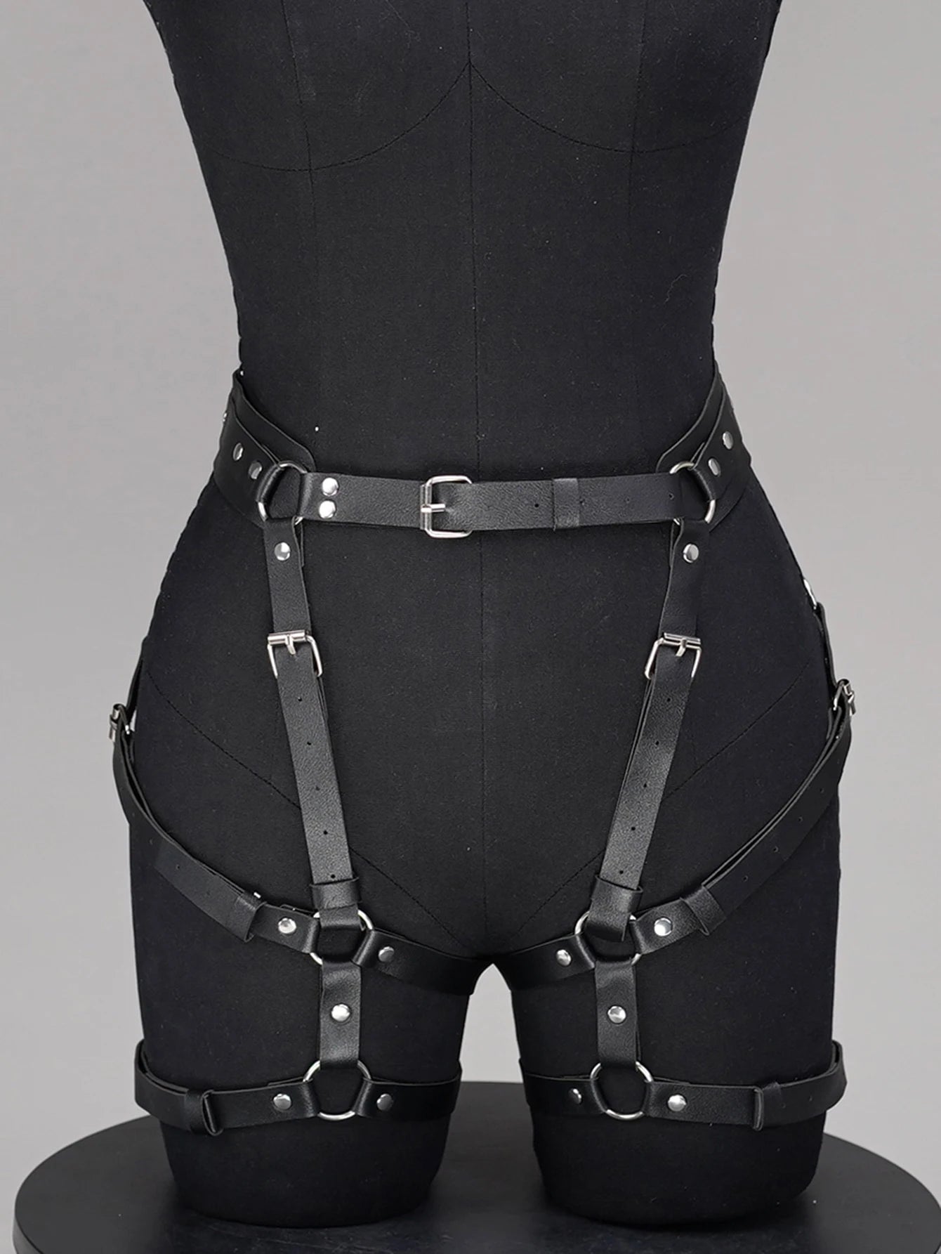 Gothic Pu Body Harness Lingerie- Adjustable Garter Belt, Strappy Cage Bra, Perfect for Theme Parties