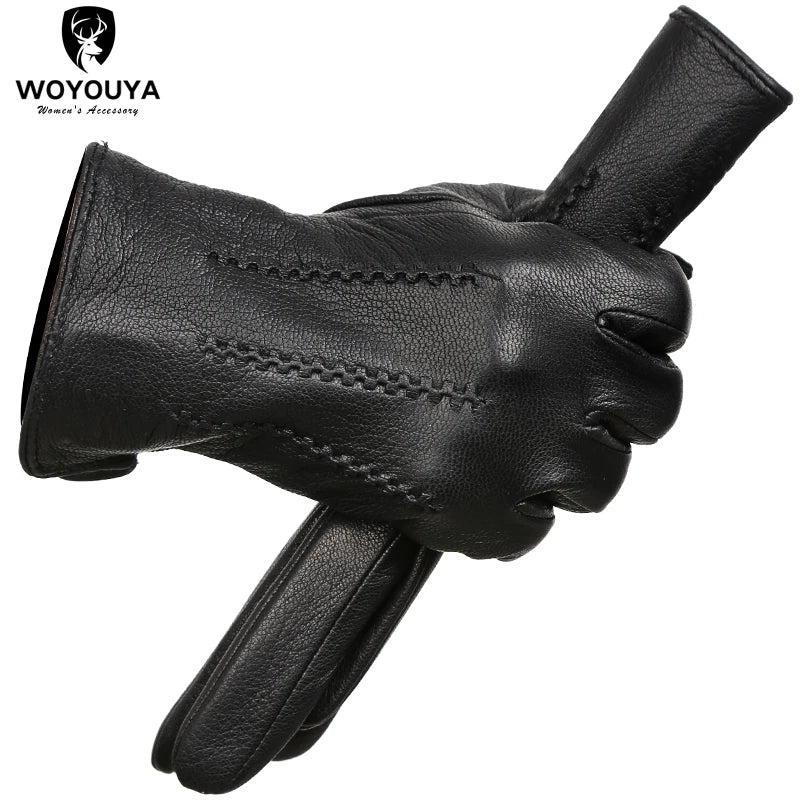 Fashion deerskin Men's gloves,Best-selling soft men's winter gloves,Keep warm black gloves men Wave design -8001N