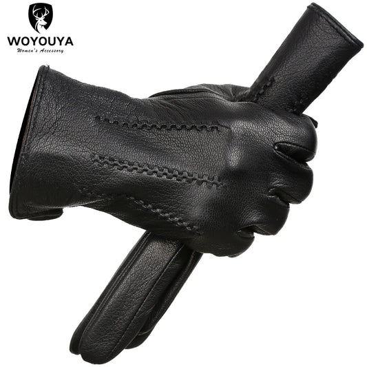 Fashion deerskin Men's gloves,Best-selling soft men's winter gloves,Keep warm black gloves men Wave design -8001N