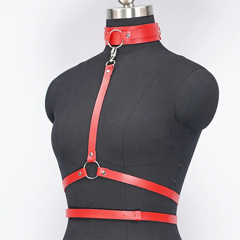 Red Leather Collar Adjustable Waist Cinching Strap Punk Gothic Style Women's Belt Sexy Accessory Adult Sexual Restraint Sling