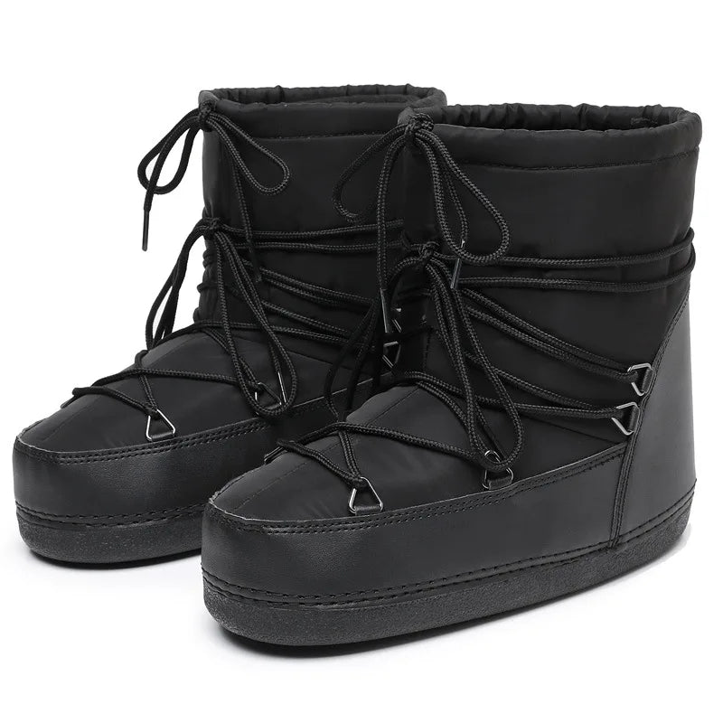 2025 Winter Lace-up Ankle Boots Women Snow Boots Brand Design Classic Platform Waterproof Non-slip Cotton Boots Woman Ski Boots