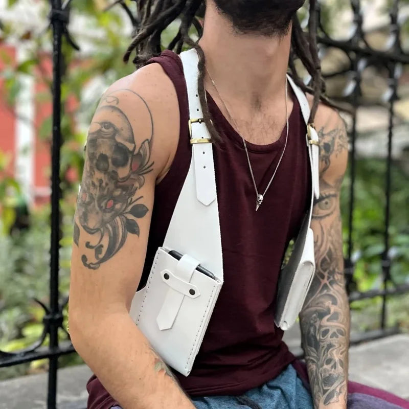 Fashion Double Shoulder Straps Multi-pocket Men Outdoor Anti-theft Chest Bag Medieval Leather Multi-function Crossbody Bag Walle