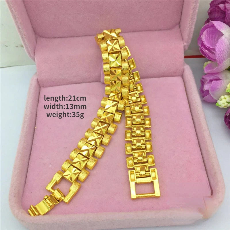 Luxury 18K Gold Bracelet for Wedding Engagement Fashion Jewelry Widen Watch Chain Bracelet Not Fade Fine Jewelry Gifts
