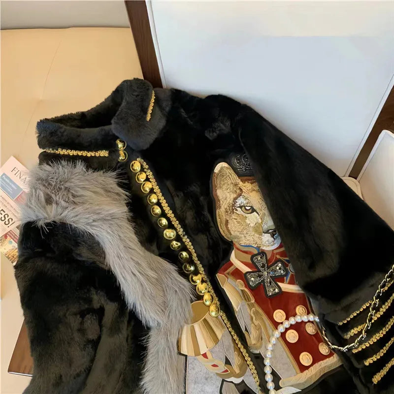 Women's Winter Faux Mink Fur Coats, Korean Embroidery Jacket, Female Loose Thicken Warm Clothes, High Quality, Promotion,New