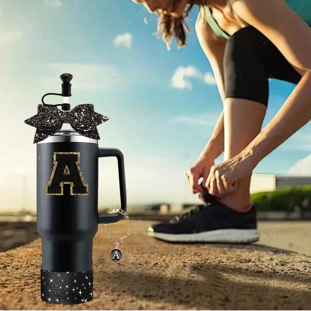 5pcs Accessories Set for Stanley 30oz 40oz Tumbler Cup Including 10mm Diamond Straw Cover Topper Bow Ties Initial Sticker