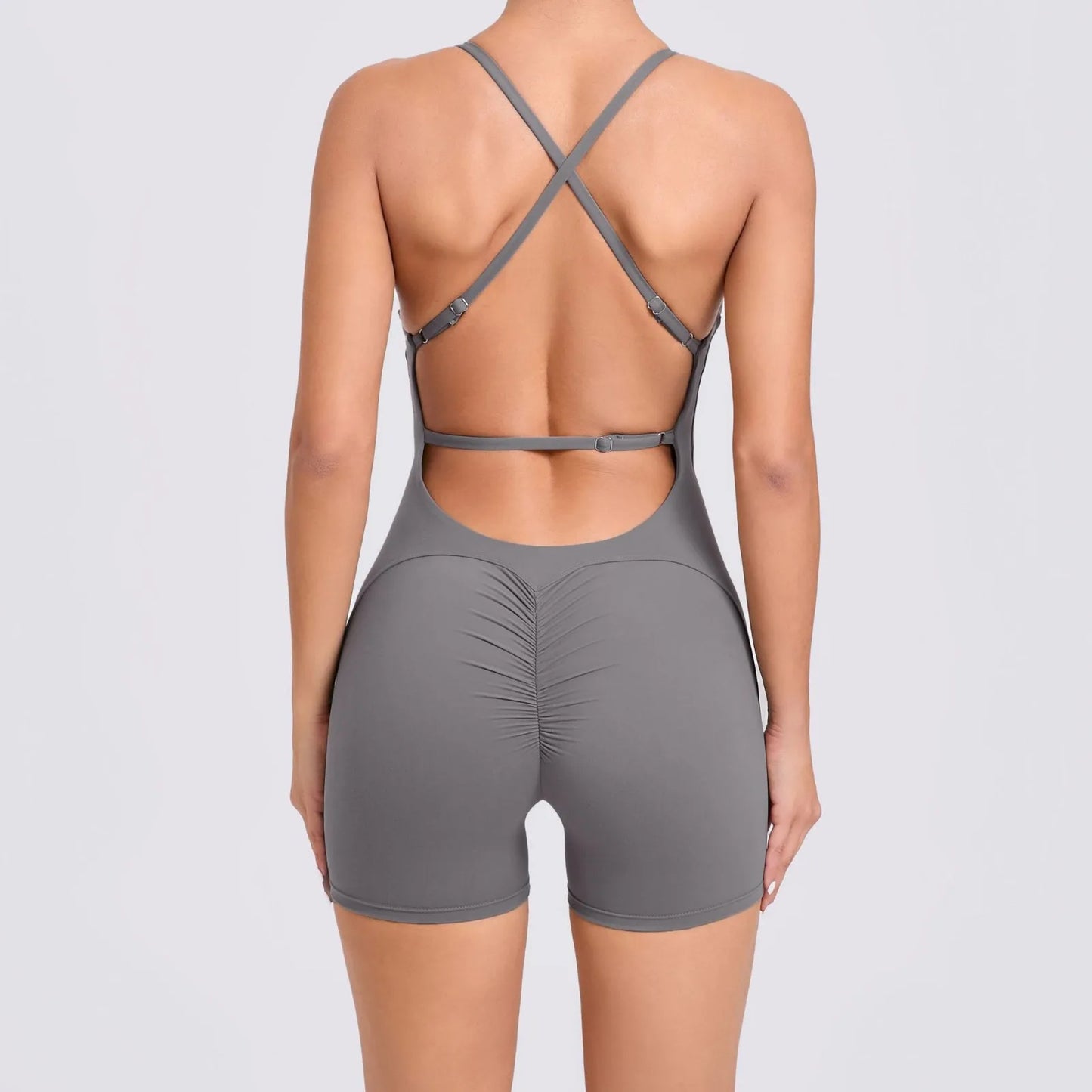 Gym Workout Clothes Backless One-Piece Yoga Suit Tight-Fitting Sports Bodysuit Fitness Suit Adjustable Shoulder Strap Jumpsuit