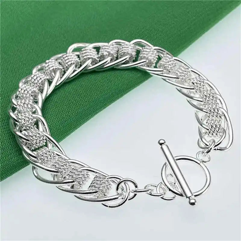 925 Sterling Silver Bracelet Fashion Round Mesh Bracelet for Women Engagement Wedding Jewelry Gifts