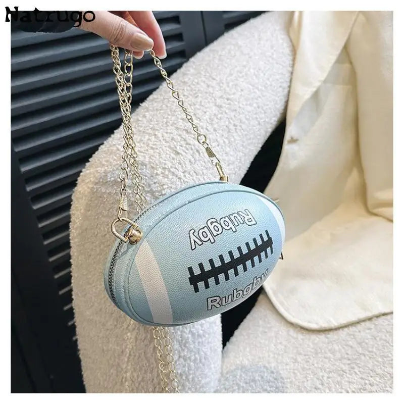 Cute Cartoon Rugby Style Crossbody Bag For Women 2024 New Shoulder Bags Purses And Handbags Leather Designer Ball Chain Bag
