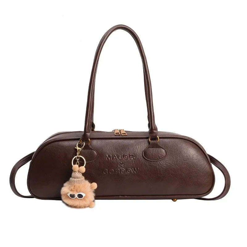 PU High Quality Zipper Shoulder Bags 2024 Sewing Thread Handbags for Women Large Capacity Versatile Shopping Free Shipping