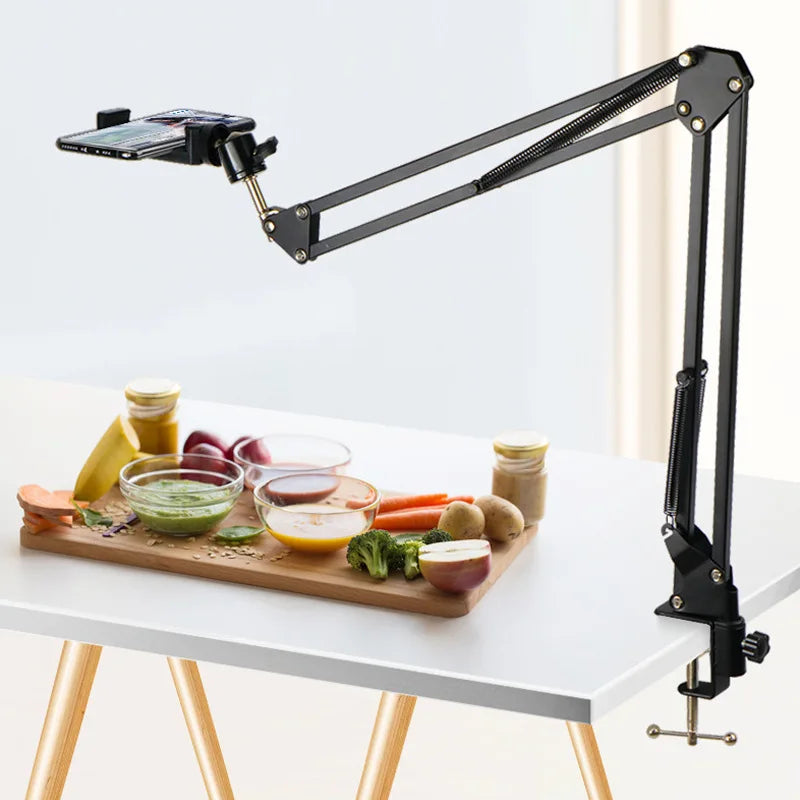 Phone Holder for Recording Videos Desktop Live Streaming Stand with Ring Light & LED Fill Light Makeup Down Photography