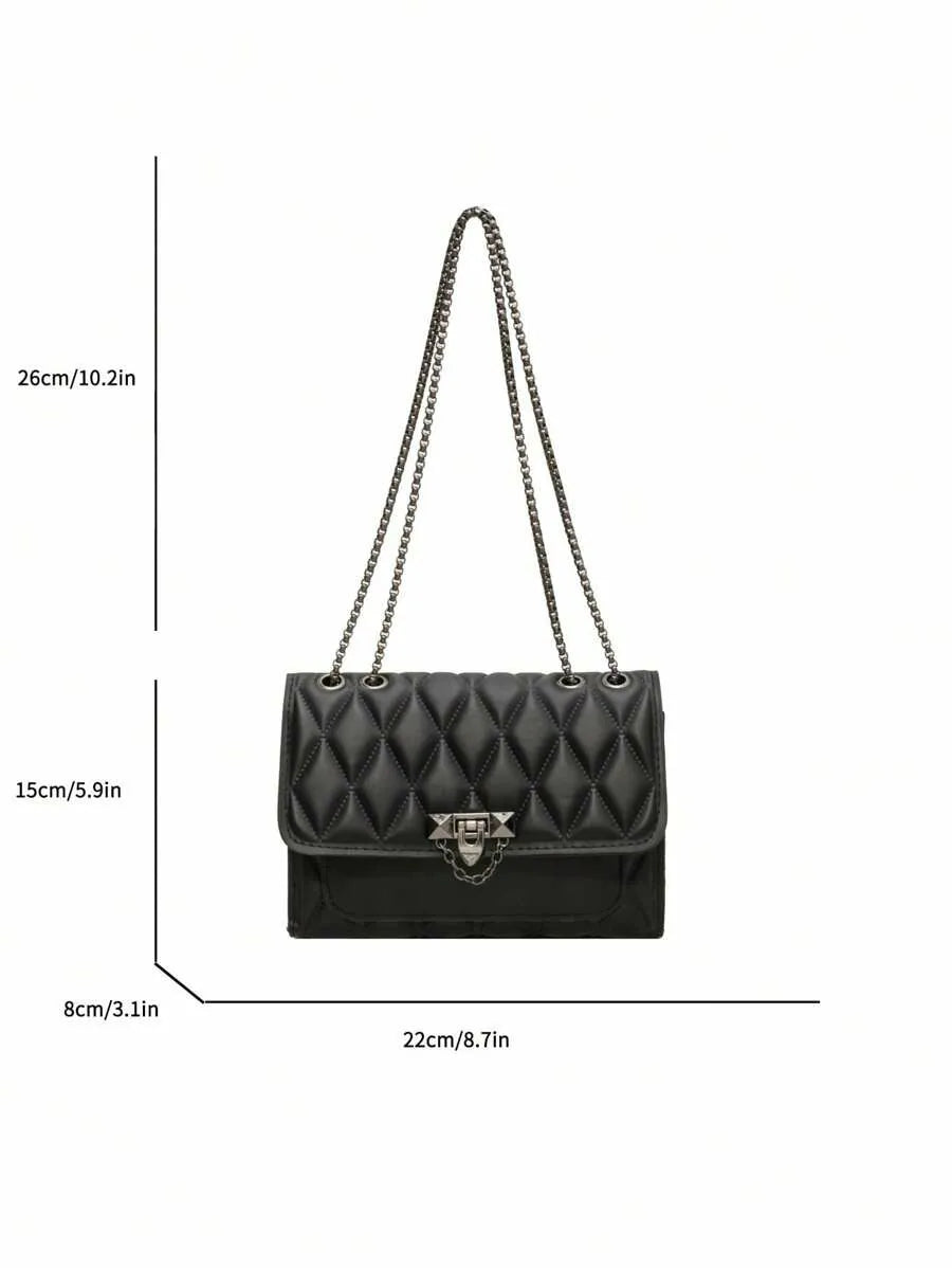 1 simple and stylish diamond grid crossbody bag, metal chain shoulder bag, suitable for women's daily leisure use-ll