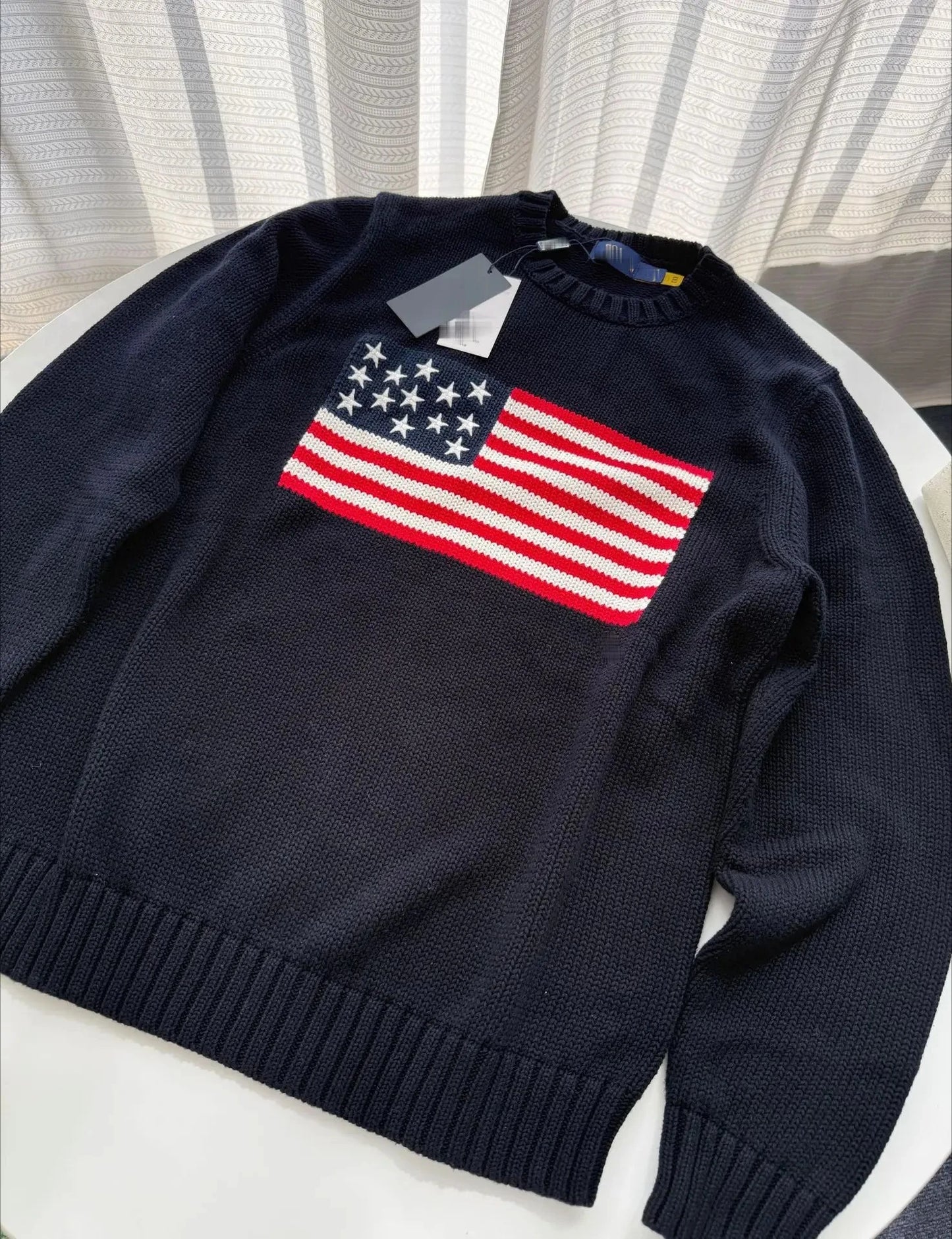 Popular Autumn Winter US Flag Pattern Stripe Pullover Sweater Casual O Neck Contrast Color Knitted Women Sweaters Mens Clothes