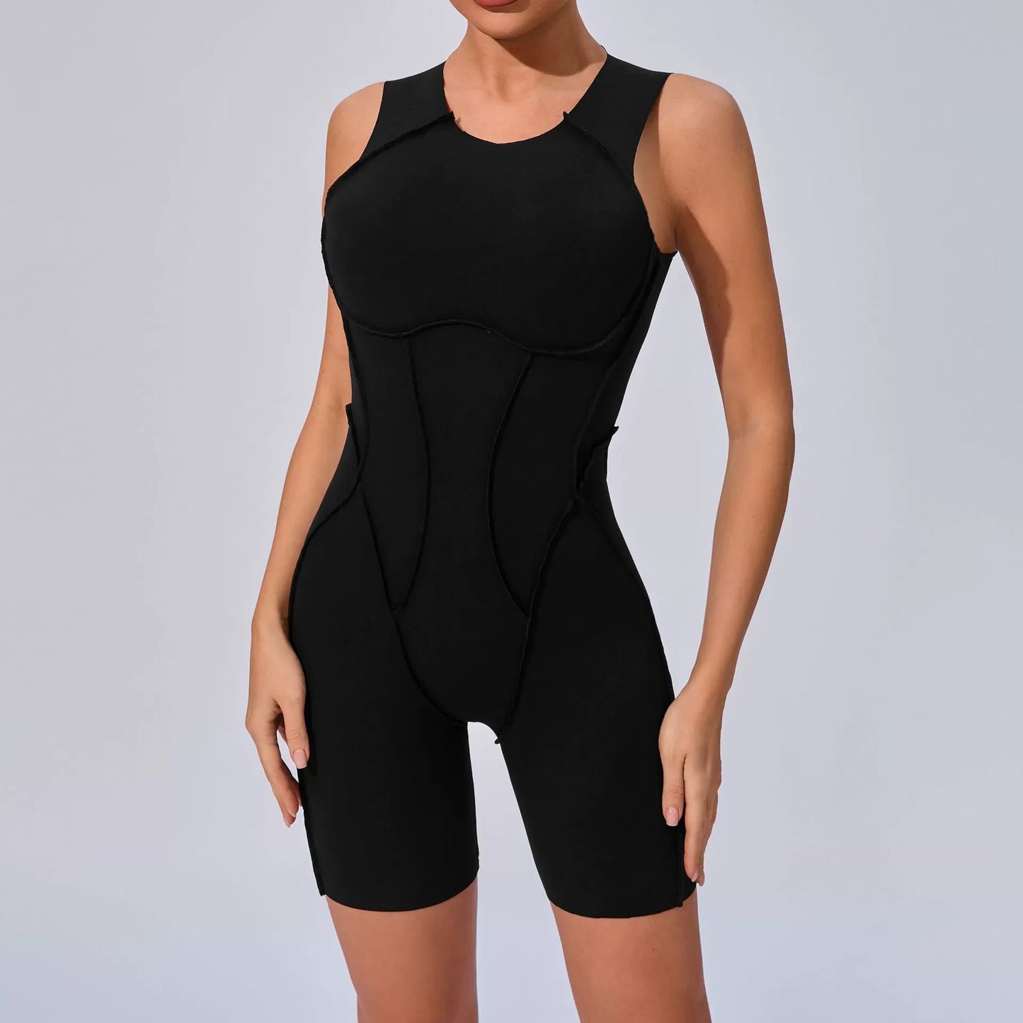 New Summer Stitching Color Backless Yoga Jumpsuits With Chest Pads Women Sleeveless Sports Bodysuit Hip Lifting Workout Overalls