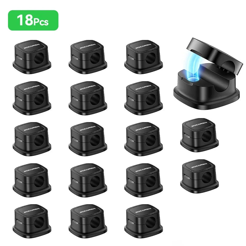 Rocoren Magnetic Cable Sorting Desktop Self Adhesive Cable Clamp Adjustable Cable Management Clamp for Earphone Cable Data Cable