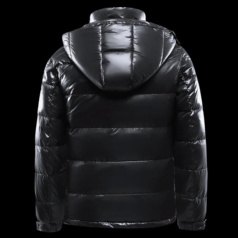 New Men's Winter Black Fashion Cold Warm Jacket Padded Thickened 90% White Duck Down Solid Color Fashion Leisure Jacket