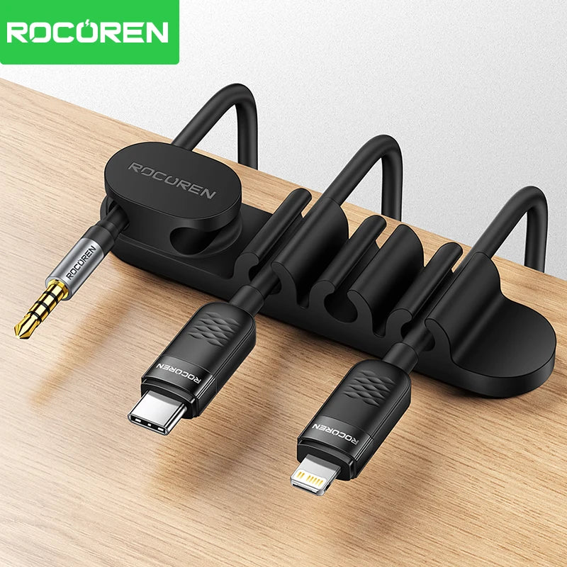 Organizer Silicone 5 Hole Cables Winder Flexible Wire Management Clips For Cable ClearanceCordProtector For Charger