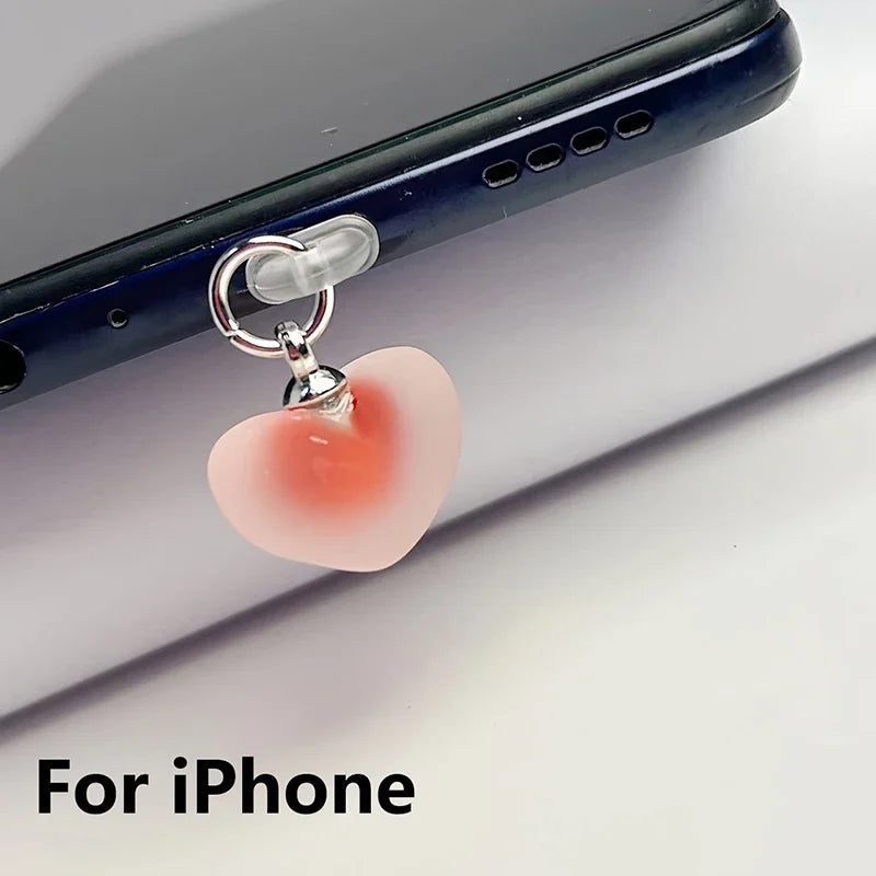 Gradient Heart Shaped Phone Dust Plug Pendant, Heart-Shaped Pendant Suitable for IPhone/Type-C Universal Phone Accessories