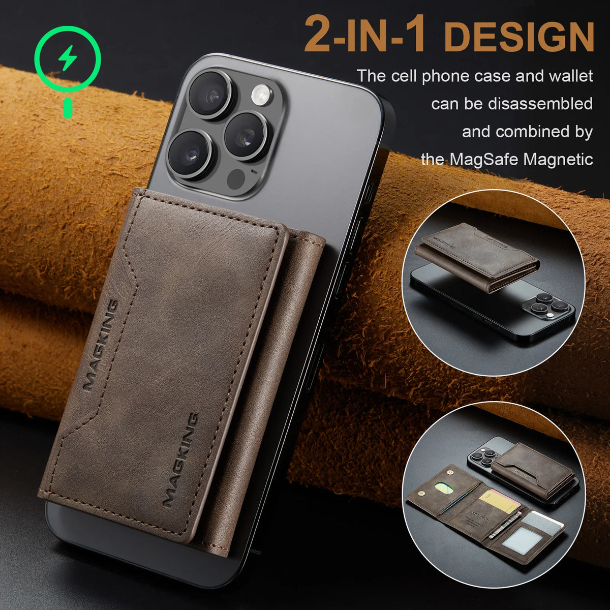 For IPhone 12 13 14 15 16 17 18 Pro Max For Magsafe Leather Wallet Magnetic Cellphone Card Holder Bank Card Strong Magnet Case