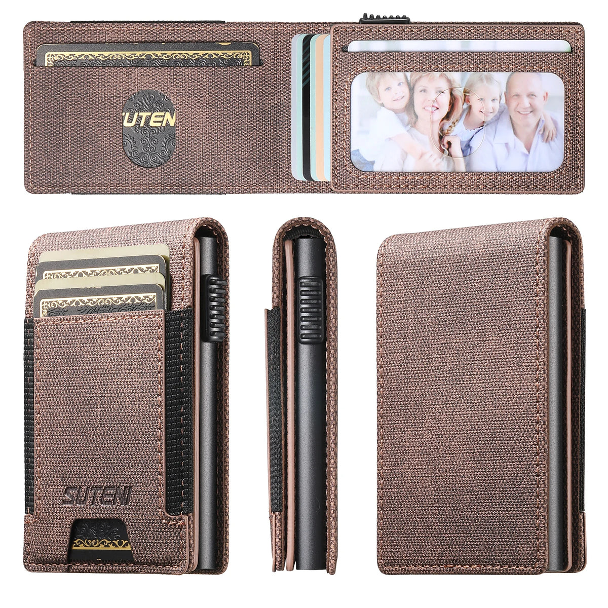 SUTENI Faux Leather Card Slot Wallet Flip Cover Unisex Card Box Pressing The Button Automatically Ejects The Card
