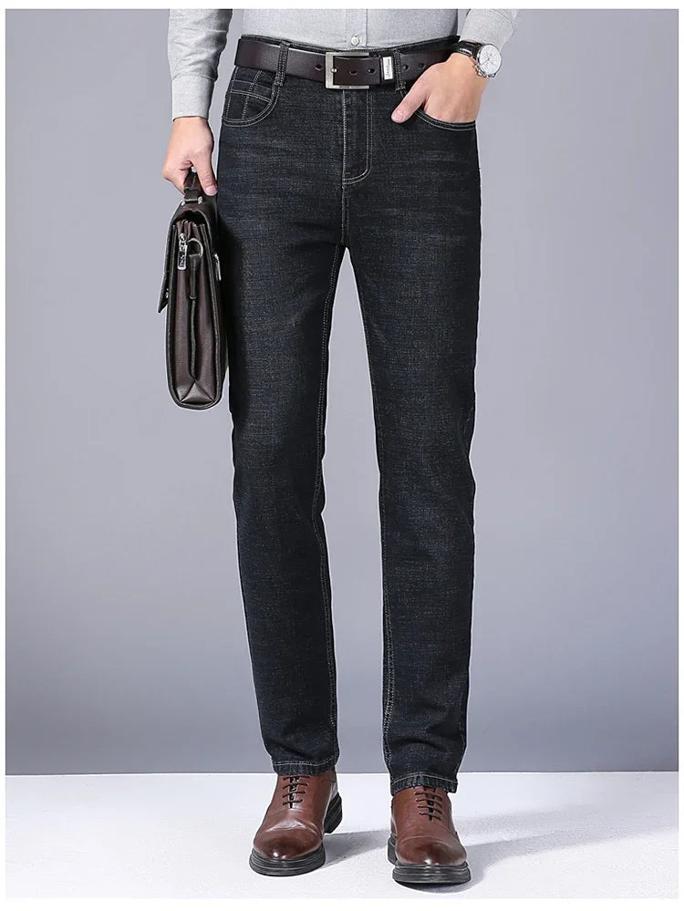 Men Fashion Straight Jeans Men New Stretch Slim Fit Pants Comfortable Soft Business Denim Trousers Male Brand Clothing
