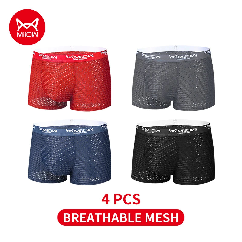 MiiOW 3/4/6Pcs Mesh Breathable Men Boxer Briefs Ice Silk Underwear Graphene Antibacterial Men Panties Underpants Man Boxershorts