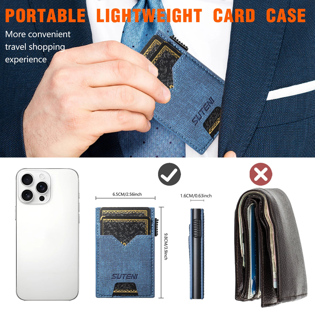 SUTENI Faux Leather Card Slot Wallet Flip Cover Unisex Card Box Pressing The Button Automatically Ejects The Card