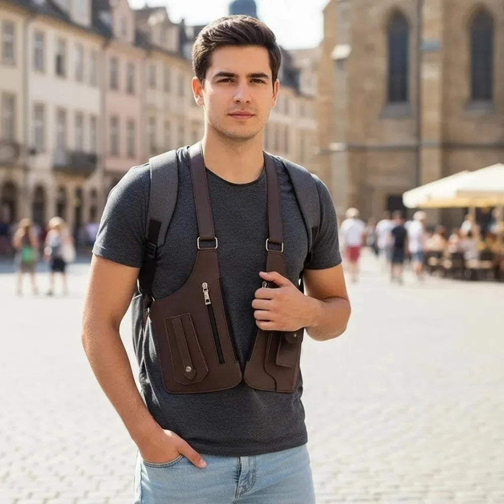 Tactical Double Shoulder Armpit Bag Anti-Theft Hidden Crossbody Pack Adjustable Multi-Pocket Chest Bag for Men