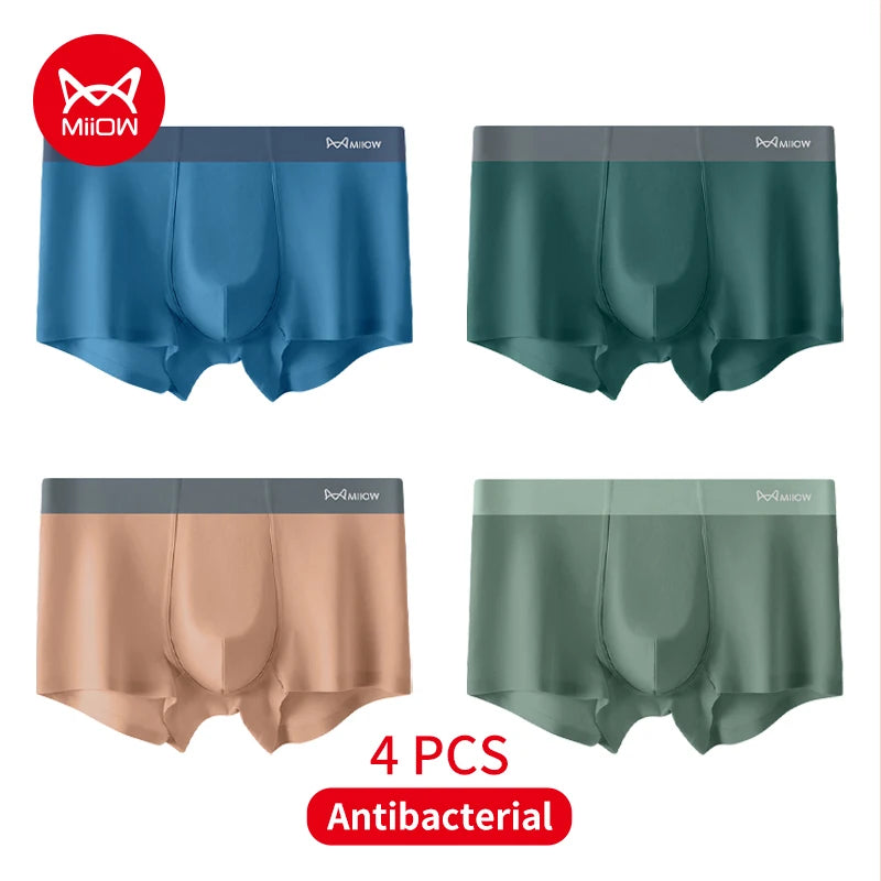 MiiOW 4pcs Underwear Man Traceless Silky Sexy Men's Panties Boxershorts Antibacterial U-haped Bag Male Underpants Boxer Shorts