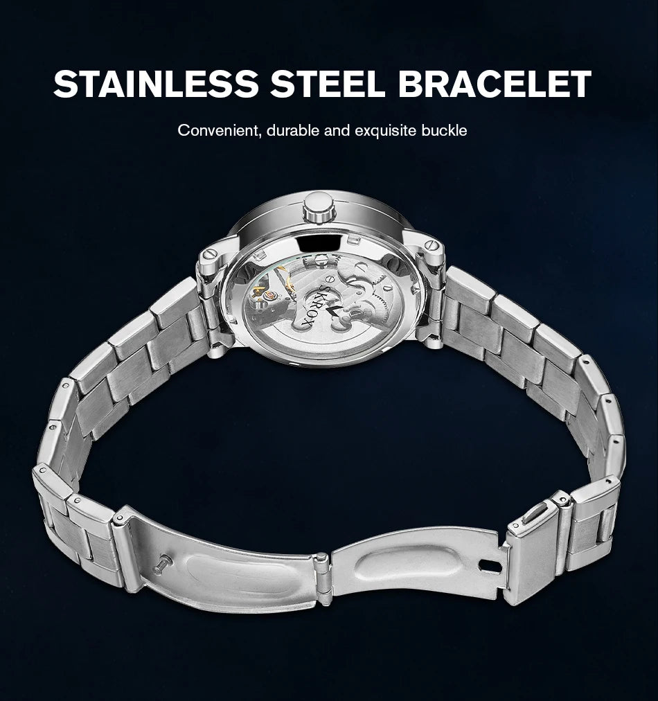 Luxury Brand GMT Time Zone Moon Phase Automatic Movement Man Watch Stainless Steel Skeleton Mechanical Waterproof Male Clockwork