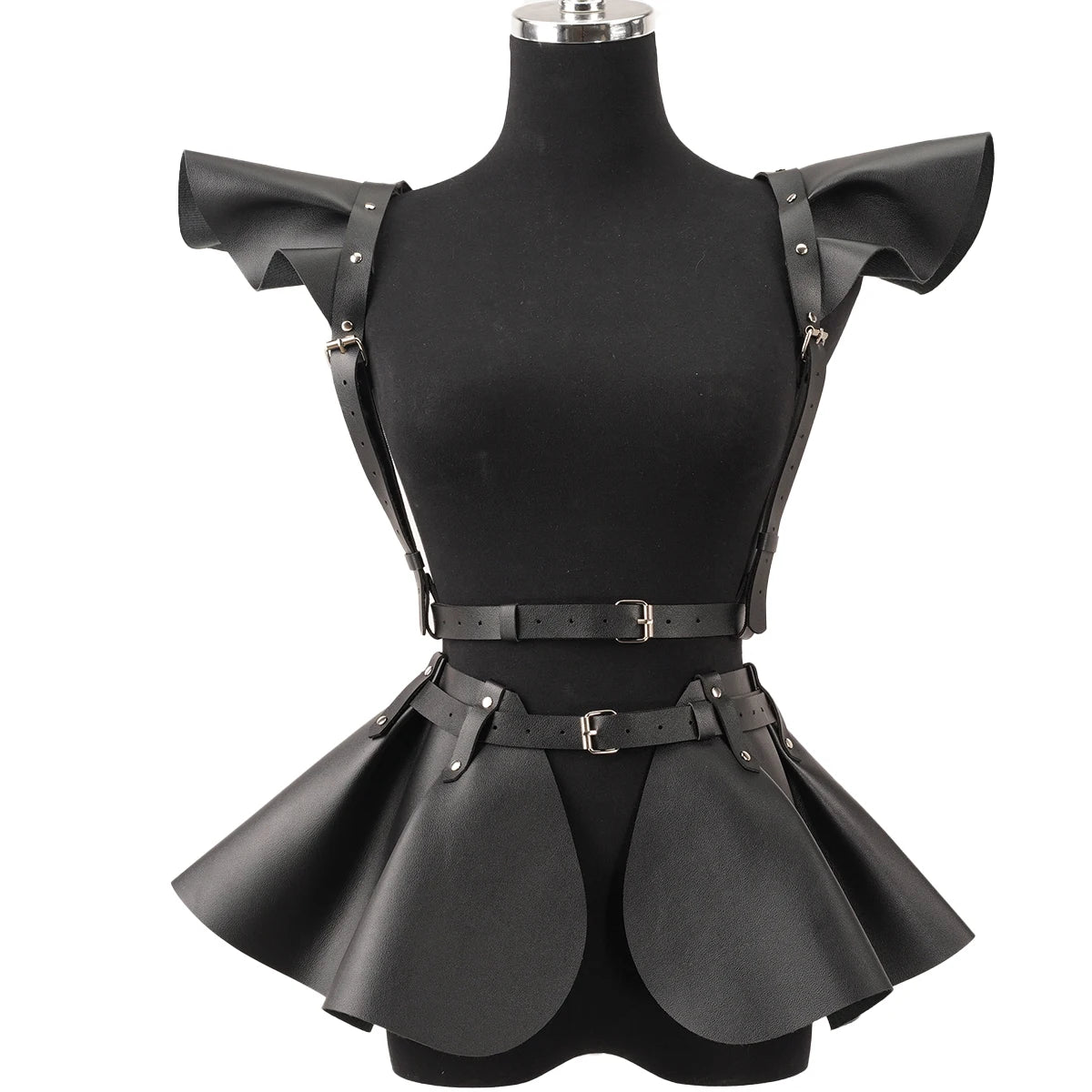Women's PU leather with bra space costume, space back sling, gothic bustle sling, holographic leather suit