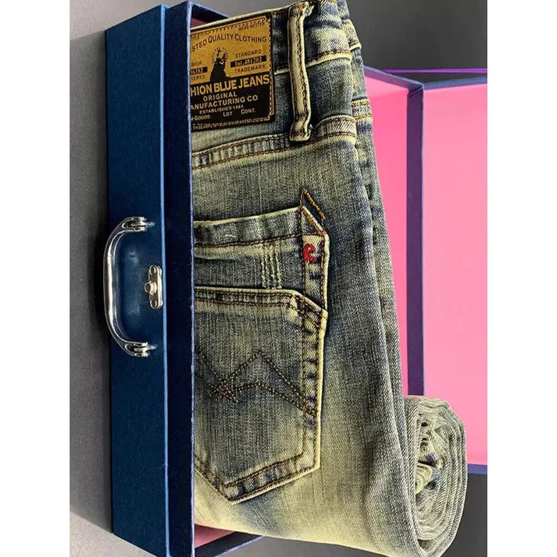 Street Fashion Men Jeans Retro Blue Elastic Slim Ripped Jeans Men High Quality Brand Designer Vintage Denim Pants Hombre
