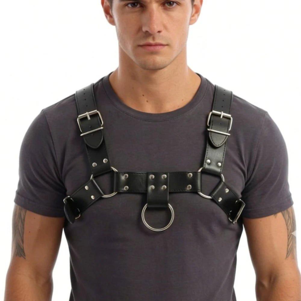 Men PU Leather Harness Belt Gothic Punk Adjustable Chest Harness Vest Straps Vintage Retro Belt For Jeans Streetwear Daily Party