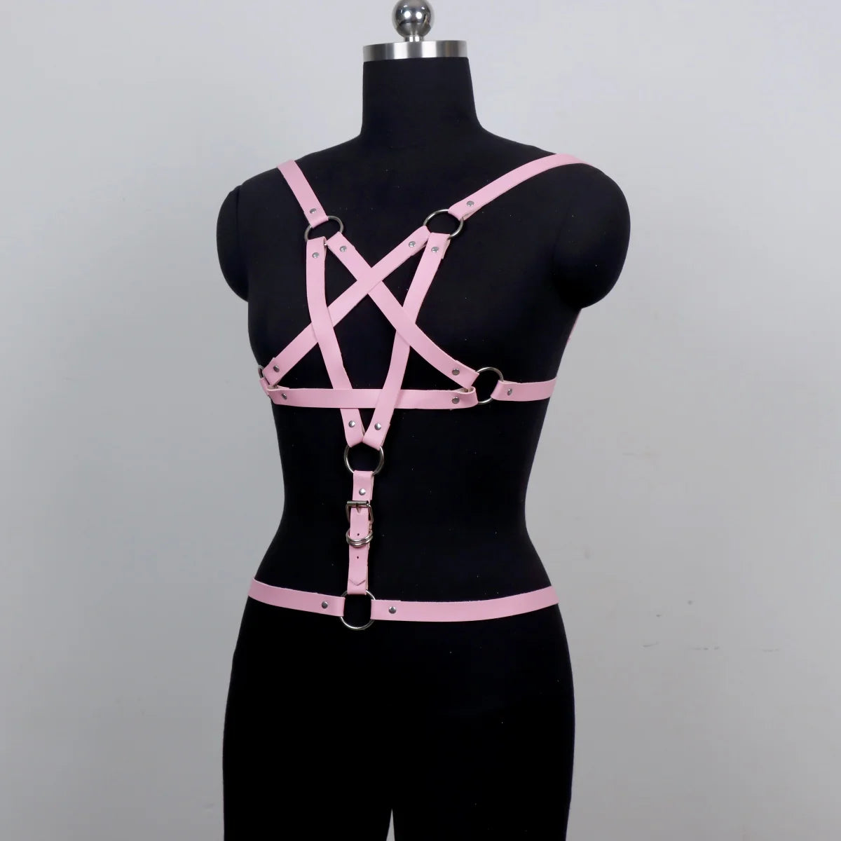 Leather Body Harness Belt, Pentagram Body Cage Harness Punk Grunge Kawaii Rave Pastel Pink,PU Leather Outfit Costume