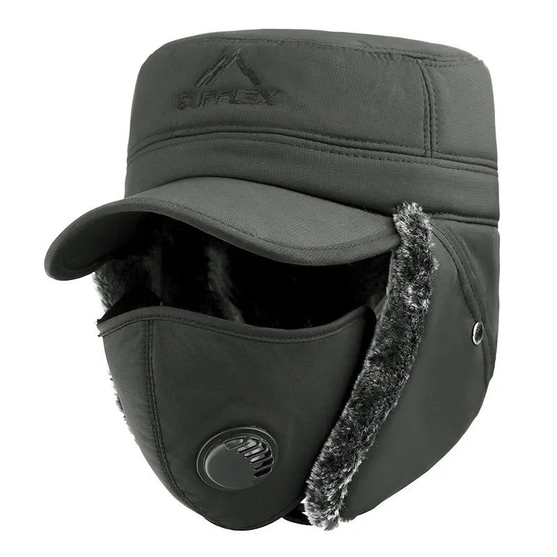 Fashion New Winter Bomber Hats Men's Northeast Mask Ushanka Lei Feng Hat Outdoor Windproof Keep Warm Thick Earmuffs Flat-Top Cap