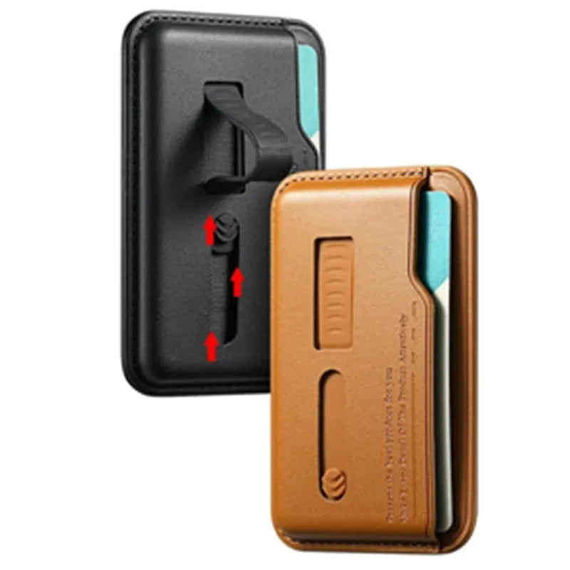 Magnetic Leather Wallet Card Holder Case for Magsafe IPhone 14 13 15 17 16 12 Air Pro Max Plus Mac Safe Hidden Strap Stand Cover