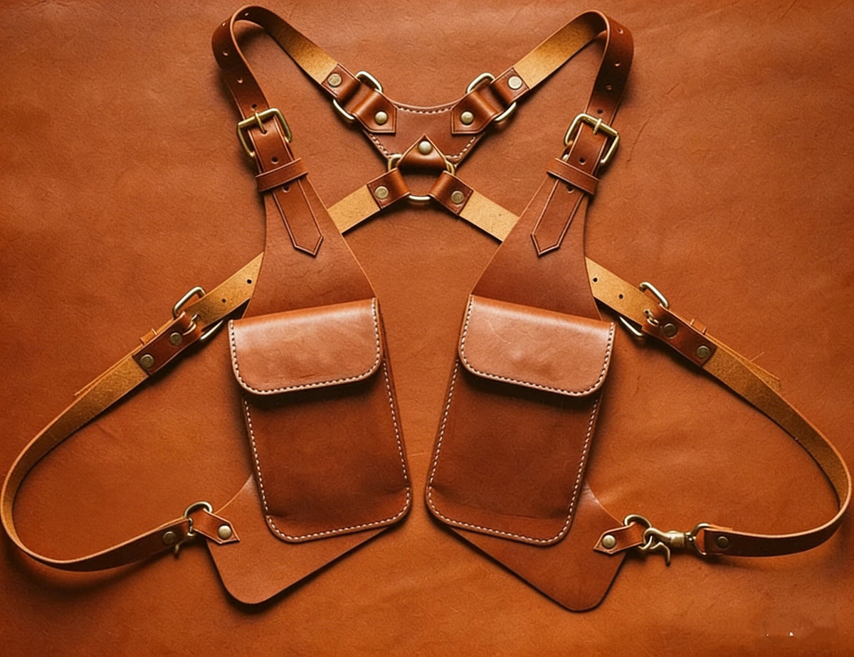Vintage Medieval Double Shoulder Harness Bag Phone Wallet Leather Underarm Bags Holster Men Women Bike Motorcycle Waist