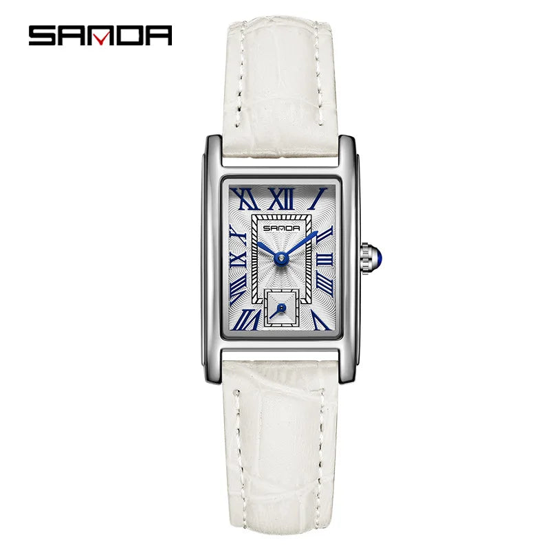 SANDA 1116 Quartz Watch Women Elegant Design Watches Rectangle Dial Waterproof Steel Leather Business Ladies Wristwatches Gift