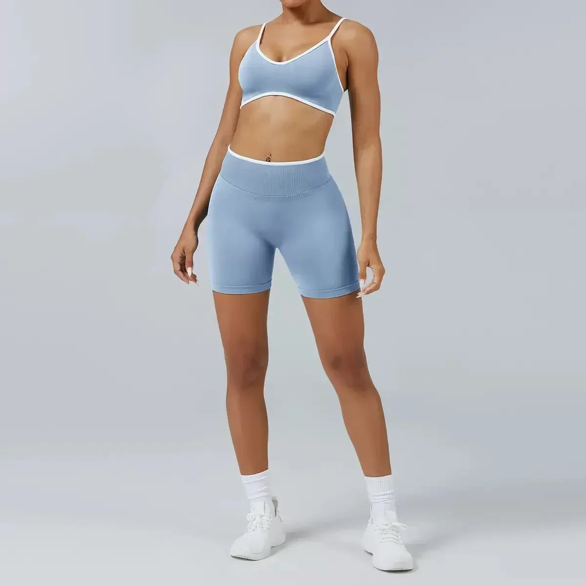 2 Pieces Sports Set Women Backless Tank Yoga Tops High Waist Scrunch Seamless Shorts Sport Gym Set Sportswear Workout Set