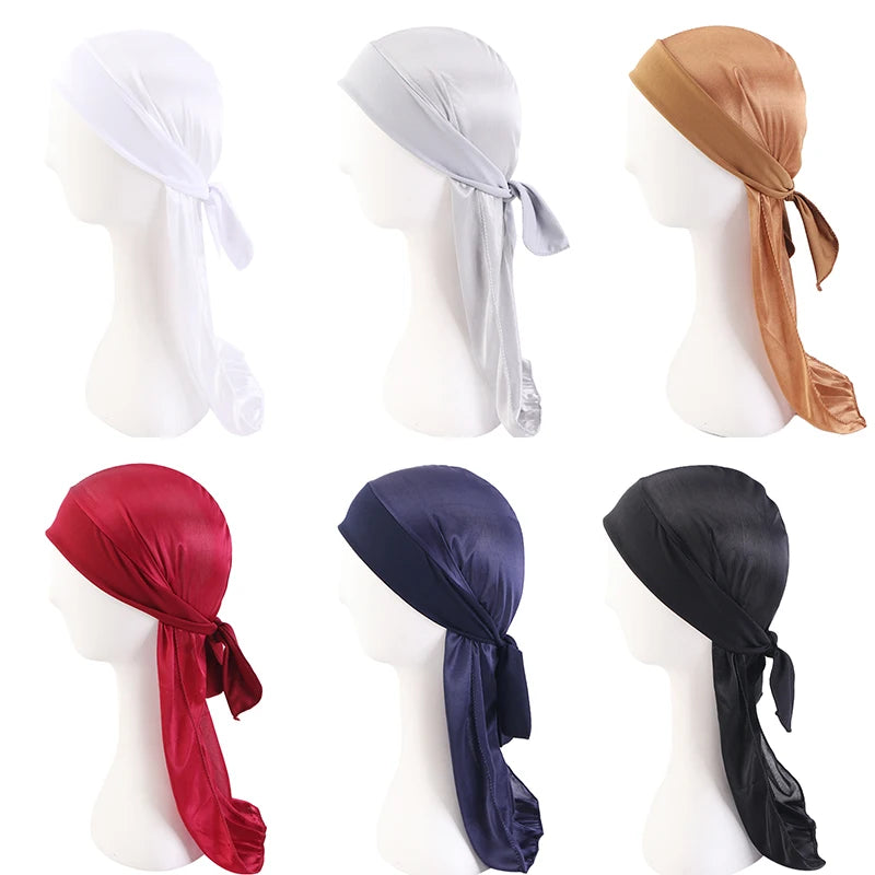 Seidige Durags für Herren, Bandanas, Turbanmütze, dehnbare Perücken, Satin, Doo Rag Durag, Unisex, Piratenmütze, Herren, Hip-Hop-Stirnband, Biker-Kopftuch