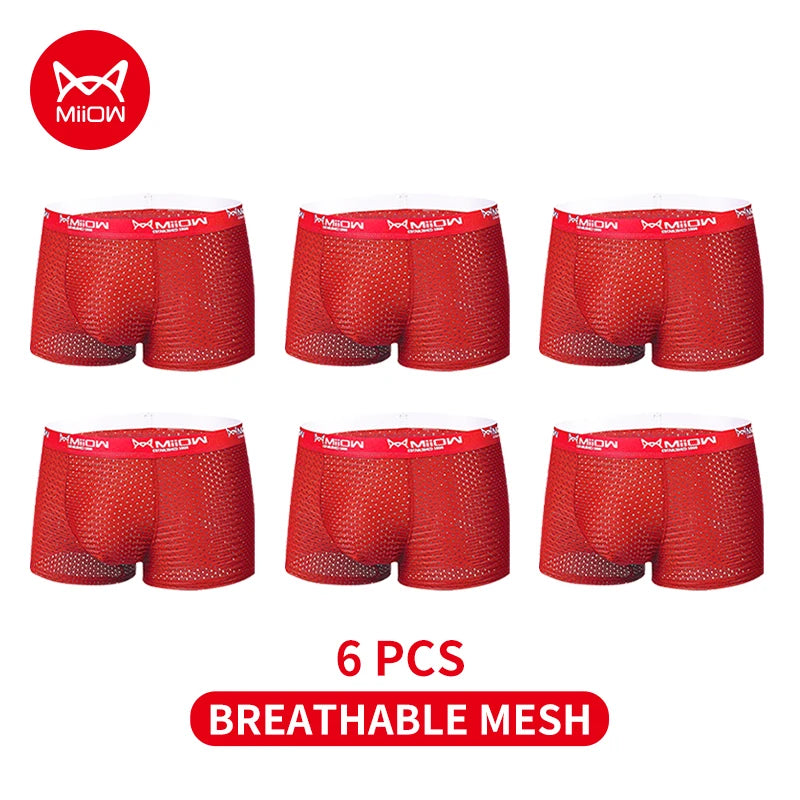 MiiOW 3/4/6Pcs Mesh Breathable Men Boxer Briefs Ice Silk Underwear Graphene Antibacterial Men Panties Underpants Man Boxershorts