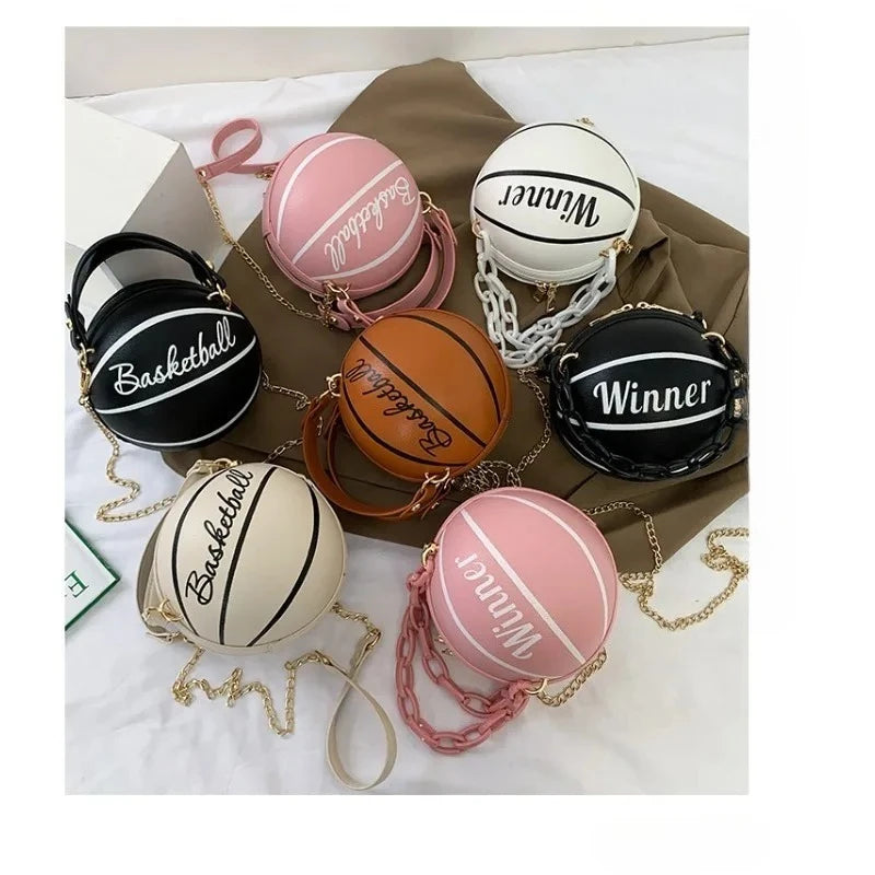 New hot ladies shoulder bag, basketball bag PU leather chain, new font printing, young ladies handbags, fashion bags.