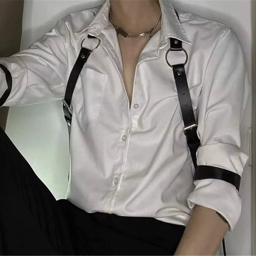 Men's Black Leather Straps Adjustable Sexy Fashionable Body Straps Daily Halloween Parties Music Festivals Clothing Accessories